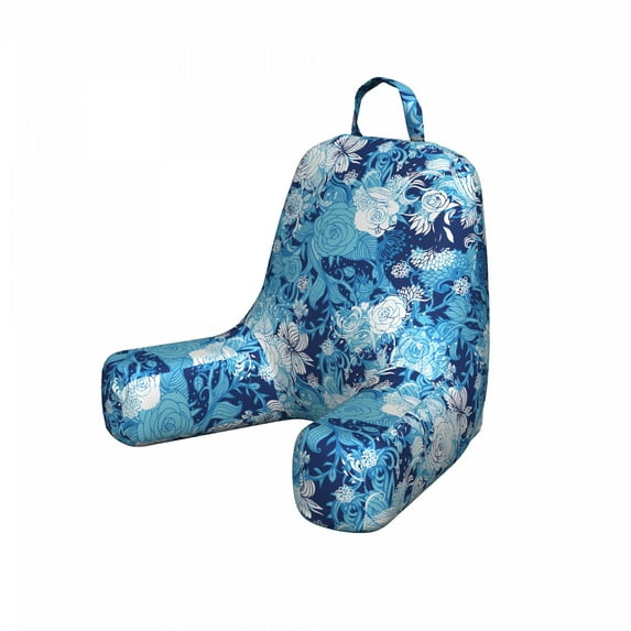 Flower Reading Pillow Cover, Continuous Pattern of Blue Color Palette Roses, Unstuffed Printed Bed Rest Case from Soft Fabric, Small, Sky Blue Blue, by Ambesonne