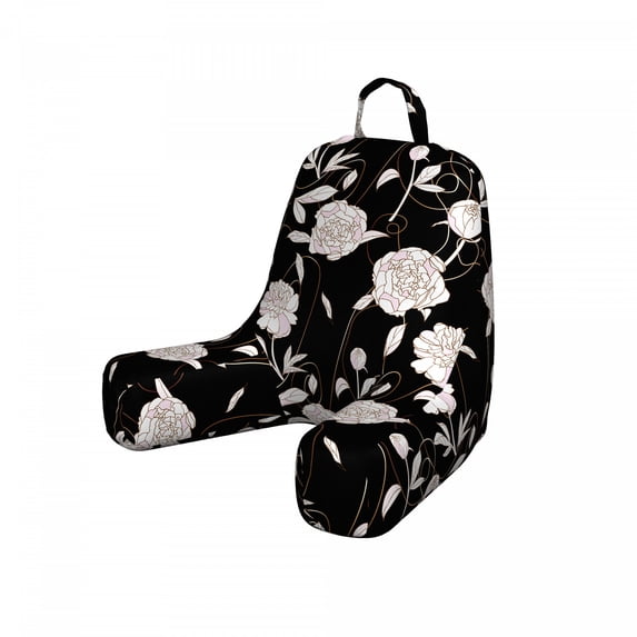 Flower Reading Pillow Cover, Monochrome Style Botanical Art Blooming Floral Pattern with Peonies, Unstuffed Printed Bed Rest Case from Soft Fabric, Small, Charcoal Grey and White, by Ambesonne