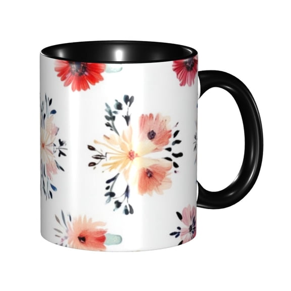 Flower Red Coffee Mug Fun Custom Ceramic Mugs 11oz Black