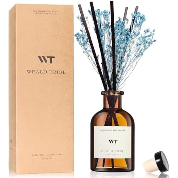 Flower Reed Diffuser Set Cashmere Vanilla Scent for Bathroom Air Fresheners | 4.0 fl oz Essential Oils with Sticks Home Fragrance Defusers | House Bedroom Office Shelf Decor & Gift
