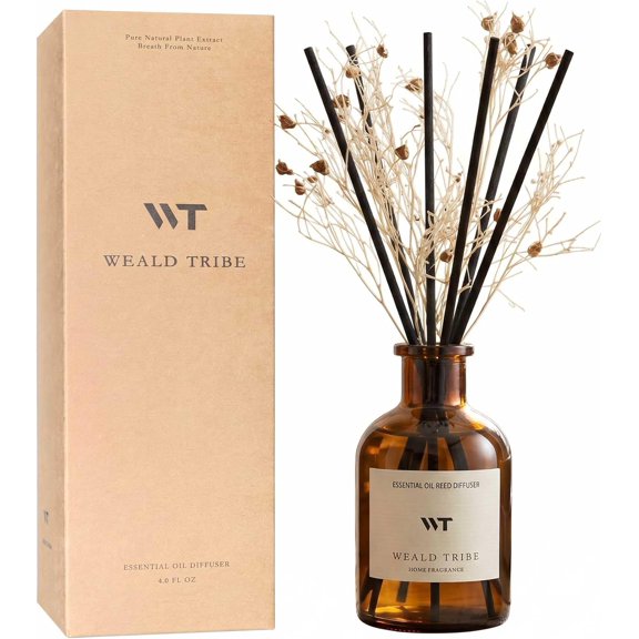 Flower Reed Diffuser Set Clean White Linen Scent for Bathroom Air Fresheners | 4.0 fl oz Essential Oils with Sticks Home Fragrance Defusers | House Bedroom Office Shelf Decor & Gift