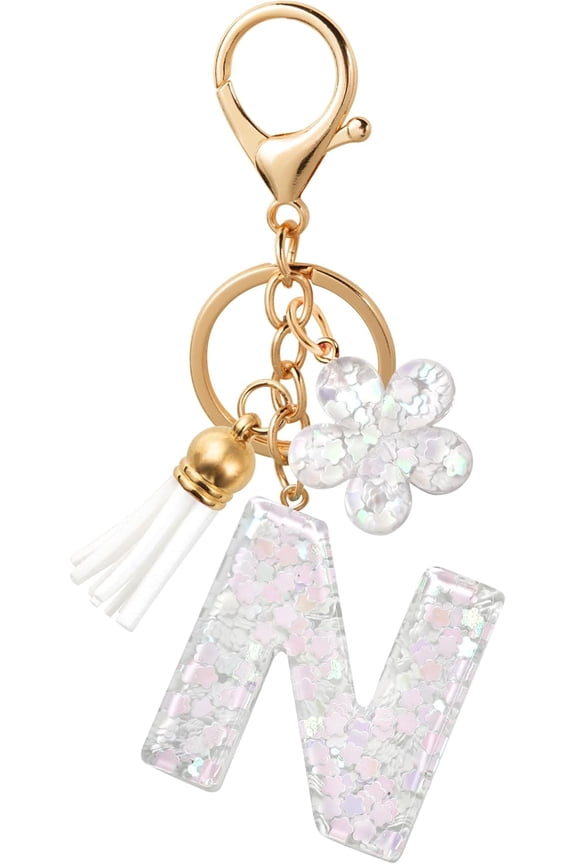 Flower Resin Initial Keychain – Personalized Alphabet Keyring for Women, Girls – Cute Letter Key chain for Bag Charms