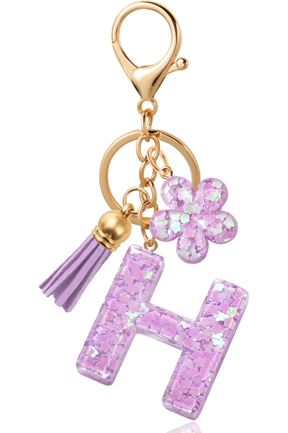 Flower Resin Initial Keychain – Personalized Alphabet Keyring for Women, Girls – Cute Letter Key chain for Bag Charms