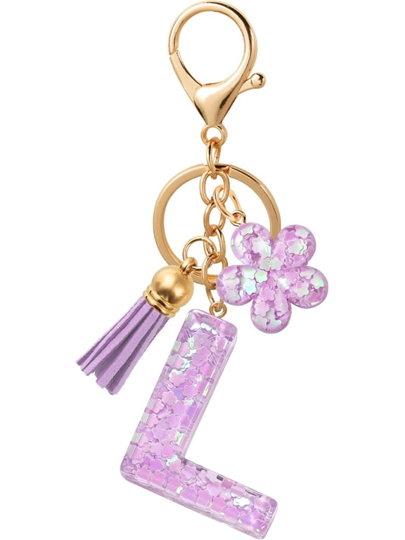 Flower Resin Initial Keychain – Personalized Alphabet Keyring for Women, Girls – Cute Letter Key chain for Bag Charms