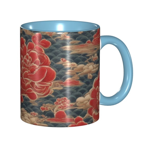 Flower Retro Coffee Mug Fun Custom Ceramic Mugs 11oz Sky Blue