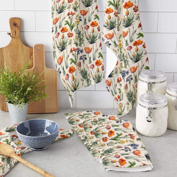 Flower Retro Kitchen Towel Absorbent Dish Cloth Tableware Towel for Kitchen Household Cleaning Tool
