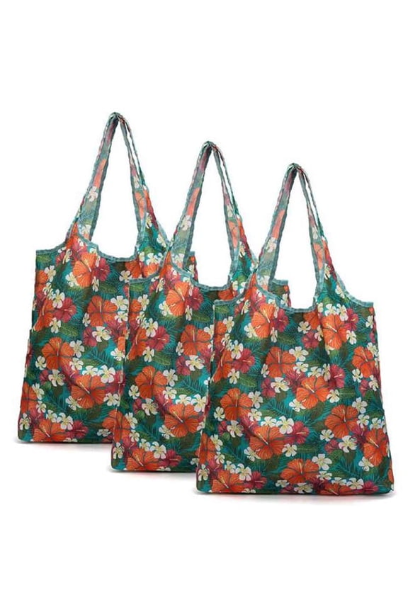 Flower Reusable Grocery Bags Foldable Boutique Portable Storage Shopping Bags - 3 Pieces