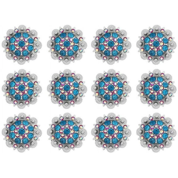 ABPETE 12-Pack Floral Rhinestone Conchos with Screw Backs - Crystal Embellishments for Leathercraft, Belts, Bags & DIY Projects