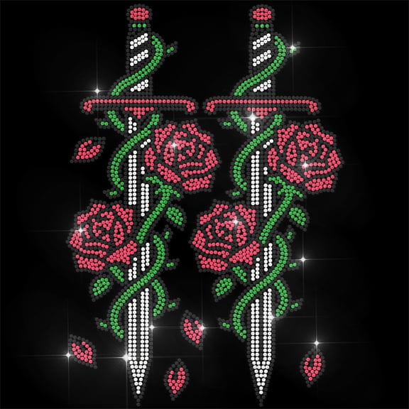 Flower Rhinestone Iron on Transfer Roses Bling Diamond Hotfix Patches