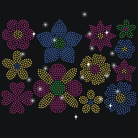 Flower Rhinestonet Iron on Transfer 11.7x8.3 Inch Heat Transfer Decal Bling Decals Clear Rhinestone Template Clothing Repair Applique