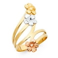 thumbnail image 1 of Flower Ring 14k Yellow White Rose Gold Curve Band Fashion Style Polished Solid Tri Color 27MM, Size 5, 1 of 1