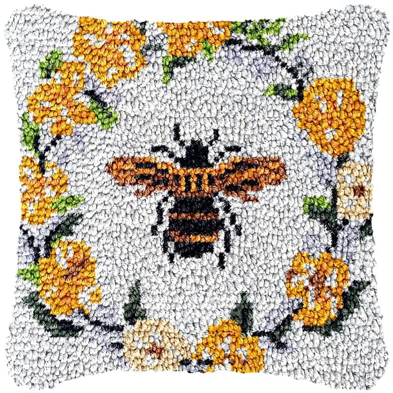 Flower Ring Beatle Latch Hook Pillow Cover Kits for DIY Handmade Throw Pillow Cross Stitch Latch Hook Pillowcase Rug Kits with Preprinted Color Pattern Canvas Crochet Yarn Kits 17''X 17''(bs115)
