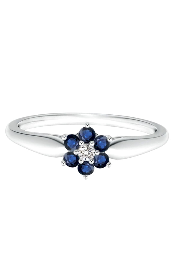 Flower Ring Classic Six Prong Round Blue Sapphire 925 Sterling Silver Valentines Day Gift Ring