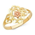 thumbnail image 1 of Flower Ring Solid 14k Yellow Rose Gold Filigree Design Band Polished Fancy Two Tone 11MM, Size 6, 1 of 1