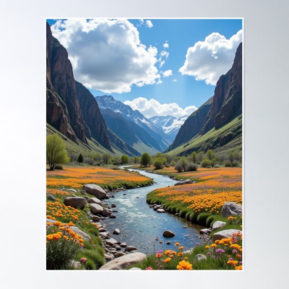 Flower River Water Tree Stone Valley Mountain Poster Wall Art, Modern Wall Decor, 8x12 UNFRAMED
