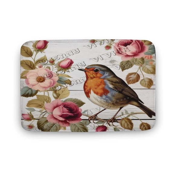 Flower Robin Bird Pattern Bath Mat,Plush Bathroom Decor Mat with Non Slip Backing,Bath Rugs for Bathroom, Great for Bath, Shower, Bedroom, Kitchen, Office or Door Mats 16"x24"