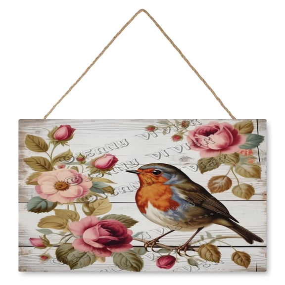 Flower Robin Bird Wood Art Wall Hanging Signs Decorative Wood Plaque New Home Wall Decor Sign, Gift for Women Men Friends Family, Housewarming Gift 10"x16"