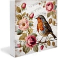 thumbnail image 1 of Flower Robin Bird Wood Block Plaque Birds Wooden Box Sign Farmhouse Wood Box Sign Spring Art Blocks Desk Shelf Tabletop Home Decor, 1 of 6