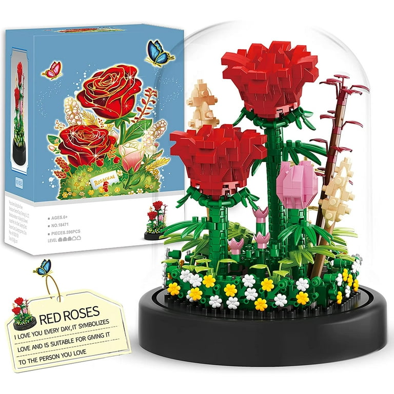 Flower Rose Bouquet Building Kit DIY Flowers Toys Gift Bonsai Tree Sets  with Cover Botanical Collection Building Blocks Bricks 