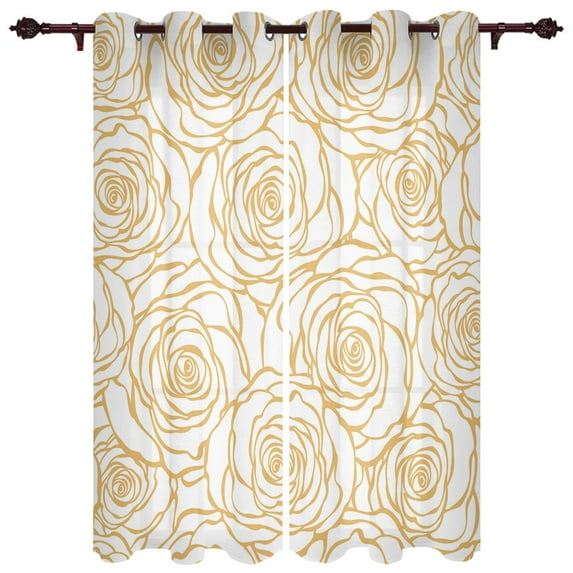 Flower Rose Gold Stroke White Curtains Modern Living Room Decoration Window Treatments Drapes Balcony Kitchen Valance C