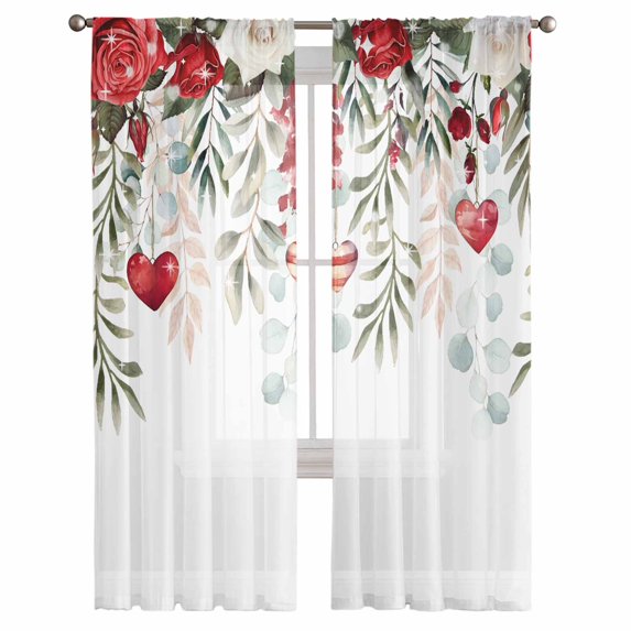 Flower Rose Golden Sheer Curtain for Bedroom Tulle Voile Curtain for Kitchen Living Room r Window Treatment