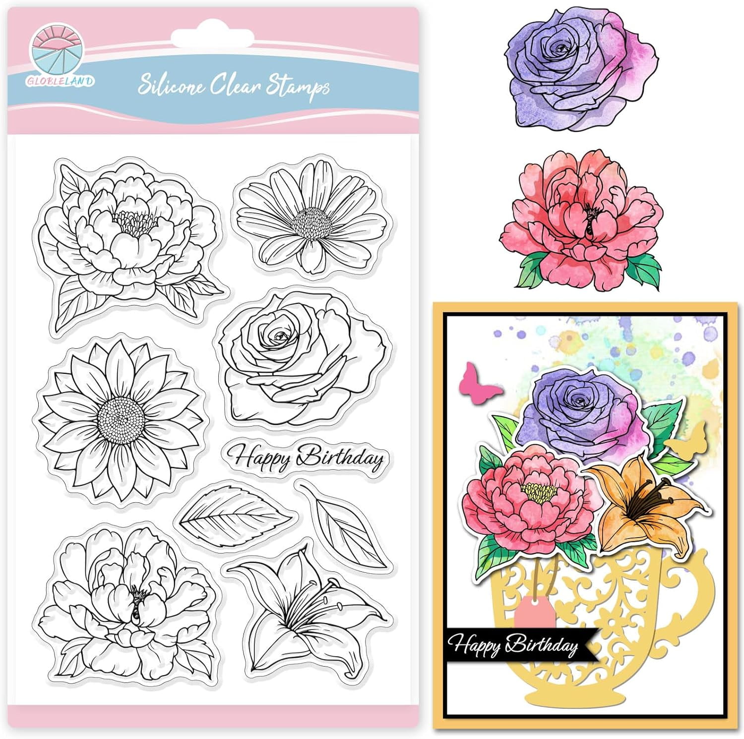Flower Rose Lily Clear Stamps for Card Making Hibiscus Sunflower Daisy ...