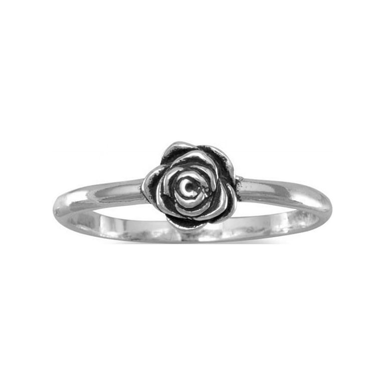 Flower Rose Ring Pinkie Ring Small Antiqued Sterling Silver Flower Rose Ring Pinkie Ring Small Antiqued Sterling Silver