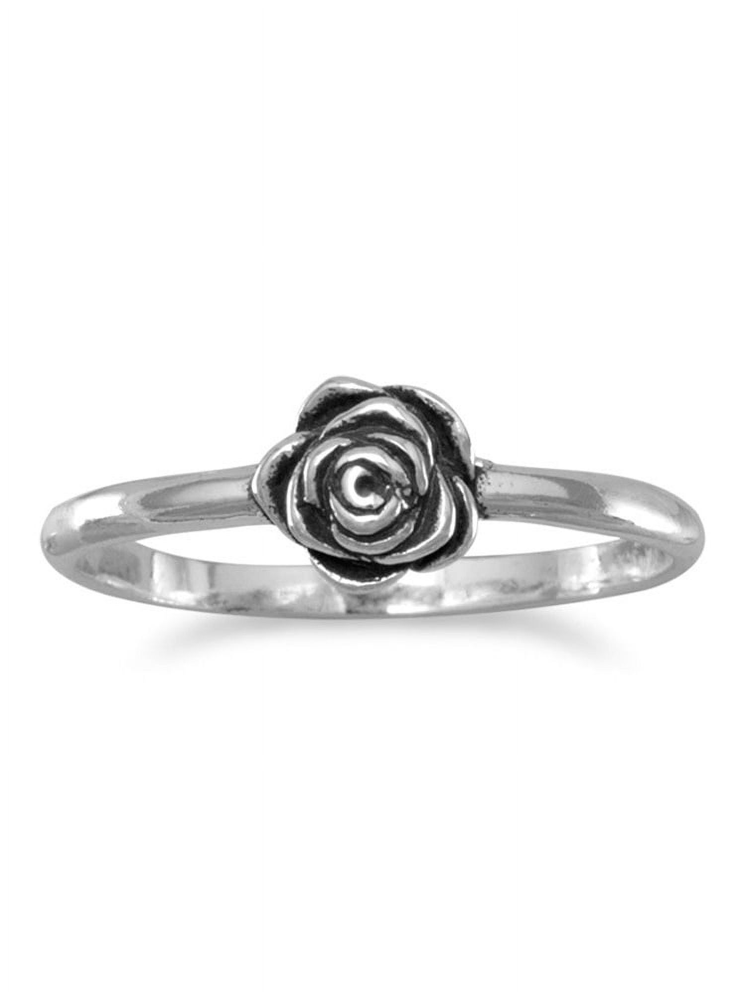 Flower Rose Ring Pinkie Ring Small Antiqued Sterling Silver Flower Rose Ring Pinkie Ring Small Antiqued Sterling Silver