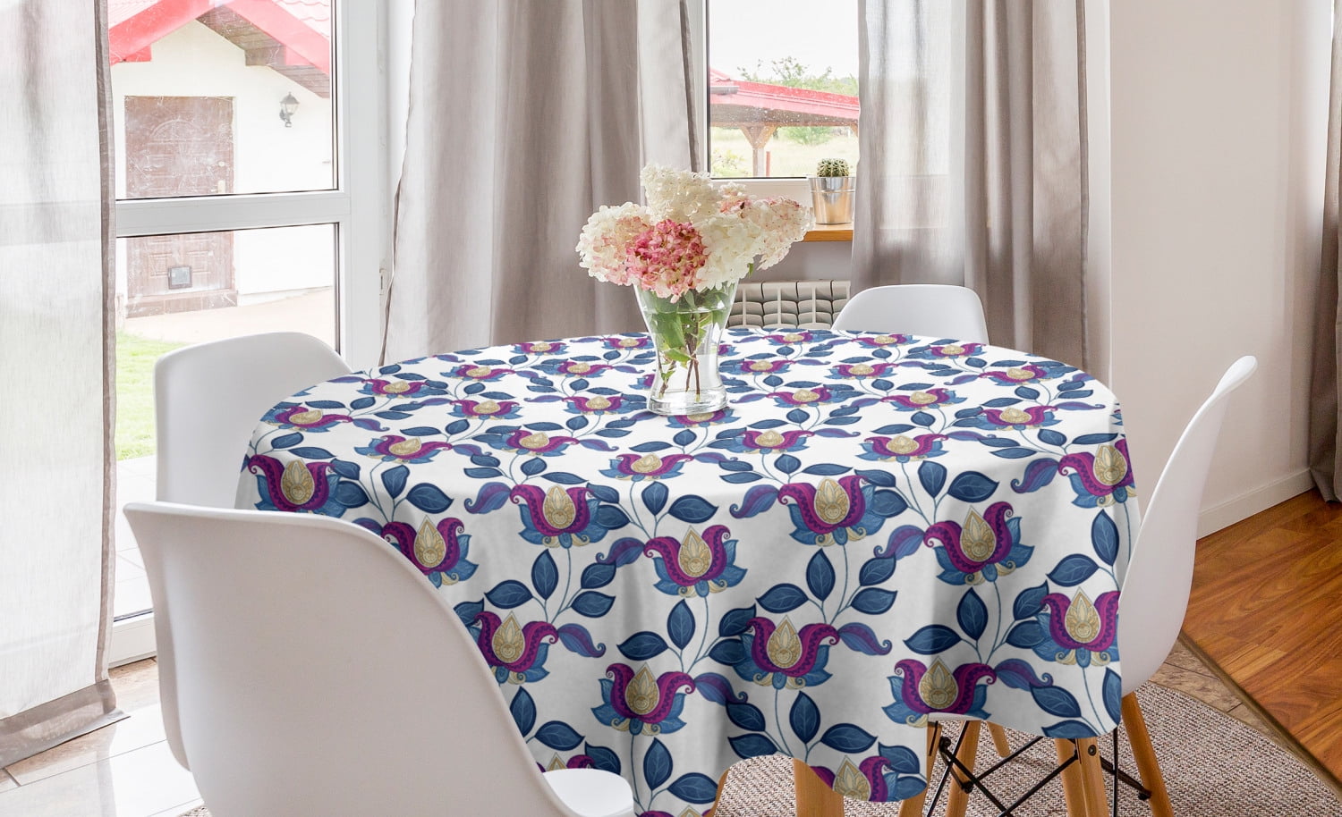 Floral Pastel Wildflowers Round Polyester Tablecloth, 60"
