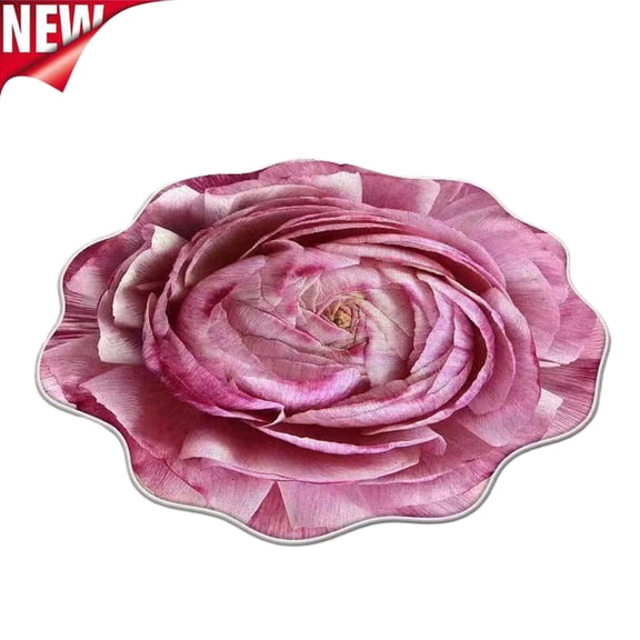 Flower Rug 24” Round Area Rugs Cute Plush Flower Shaped Rug Circle Non Slip Water Absorption Doormat for Bedroom Bedside Living Room Bathroom Kitchen Floor Mat, Red Lotus