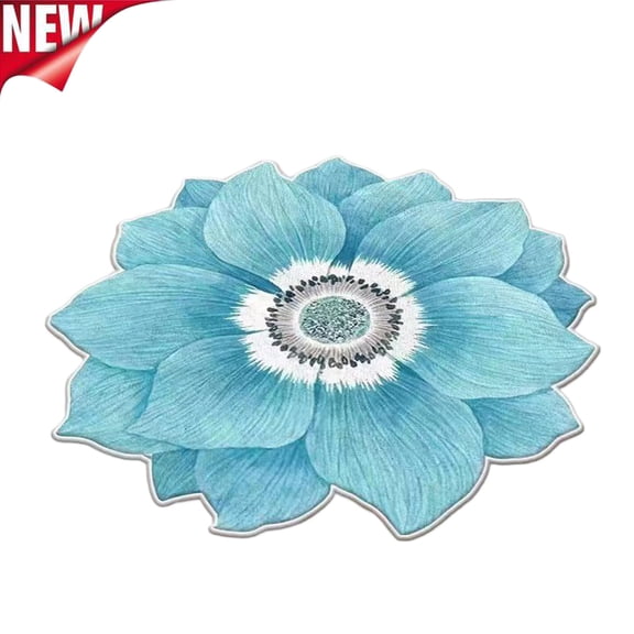 Flower Rug 24” Round Area Rugs Cute Plush Flower Shaped Rug Circle Non Slip Water Absorption Doormat for Bedroom Bedside Living Room Bathroom Kitchen Floor Mat, Blue Lotus