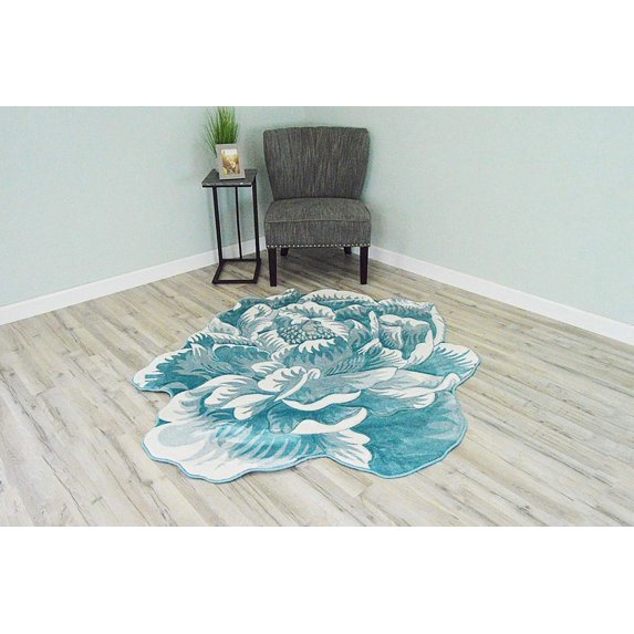 Flower Rug 2ft Round Area Rugs Cute Plush Flower Shaped Rug Circle Girly for Bedroom Floor Living Room Carpet 302 Blue