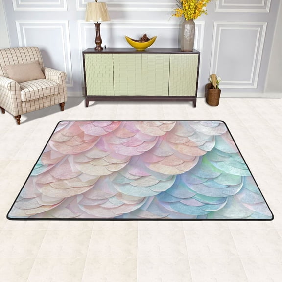 Flower Scales Area Rug Washable 72 x 48 Floor Carpet Mat Non Slip for Bedroom Living Room Kids Room Home Decor