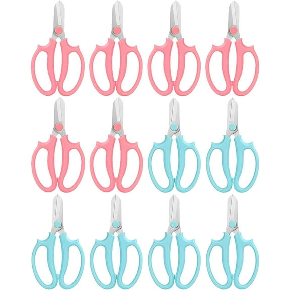 Flower Scissors - Stainless Steel Floral Scissors, Florist Cutters for Stems, Garden Plant She Fresh Flowers (Blue, Pink) (12 PCS)