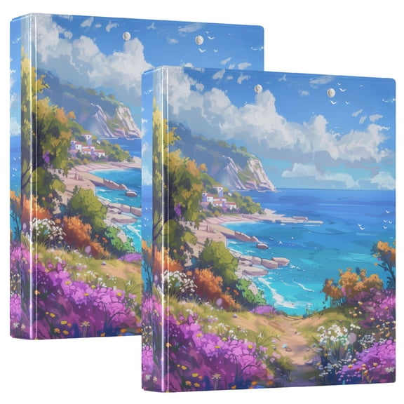 Flower Seacoast Hardcover 3 Ring Binder 1.5” Round Rings Binder Organizer Letter Size Paper Pockets School Office Supplies