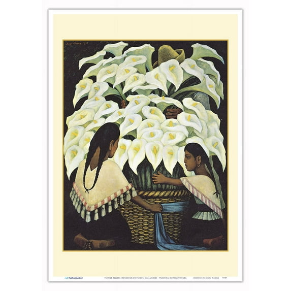 Flower Sellers (Vendedor de Flores) - Calla Lilies - From an Original Color Painting by Diego Rivera c.1943 - Master Art Print 10in x 14in
