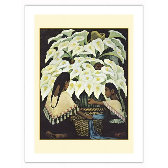 Flower Sellers (Vendedor de Flores) - Calla Lilies - From an Original Color Painting by Diego Rivera c.1943 - Fine Art Matte Paper Print (Unframed) 18x24in