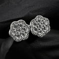 thumbnail image 1 of Mens Women's Iced Cubic Zirconia Flower Set 925 Sterling Silver Screw Back Post Honey Comb Round Cz Cluster Stud Hip Hop Circle Earrings, 1 of 7