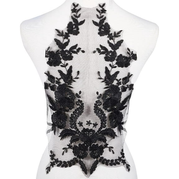 Flower Sew on Embroidered Lace Applique Black Floral Motif Sewing Patch Collar Fabric Wedding Bridal Dress Gown Appliques Mesh Repair Patch for Clothes Dress Pants Jeans Garments Decor