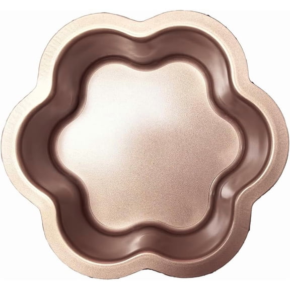 ABCISI 2pcs Flower Baking Trays, Blossom Shaped Mold for Cake Bread Pizza Cupcake Brownie, Non-Stick Carbon Steel Baking Pan with Removable Bottom, 8.75 Inch, Golden
