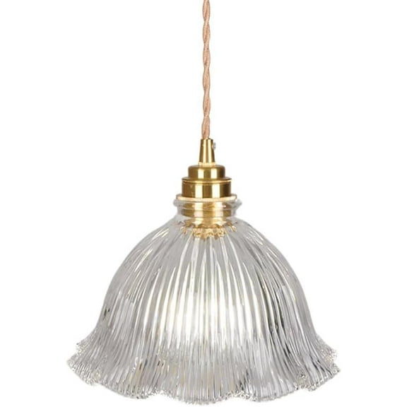 Flower Shape Clear Glass Pendant Light, Nordic Modern Transparent Glass Pendant Lamp, Simple Farmhouse Pendant Lighting for Dining Room, Rustic Pendant Light Fixture for Kitchen Island Sink Over Table