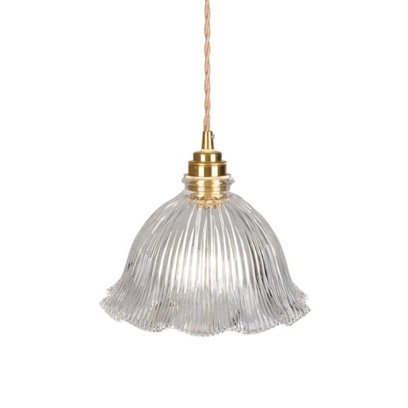 Flower Shape Clear Glass Pendant Lighting for Kitchen Sink, Transparent Glass Pendant Light for Dining Room Table, Modern Simple Ceiling Hanging Lamp for Kitchen Island, Chandelier for Bar Counter