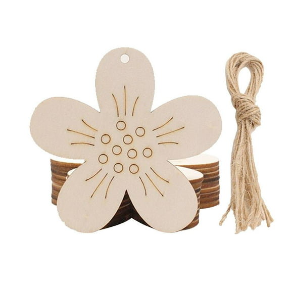 Flower Shape Easter Wood Unfinished DIY Crafts, Wood Hanging Box Tags with Ropes for Birthday Party Happy Easter Spring Home Decor DIY Crafts Painting Supplies -10Pcs