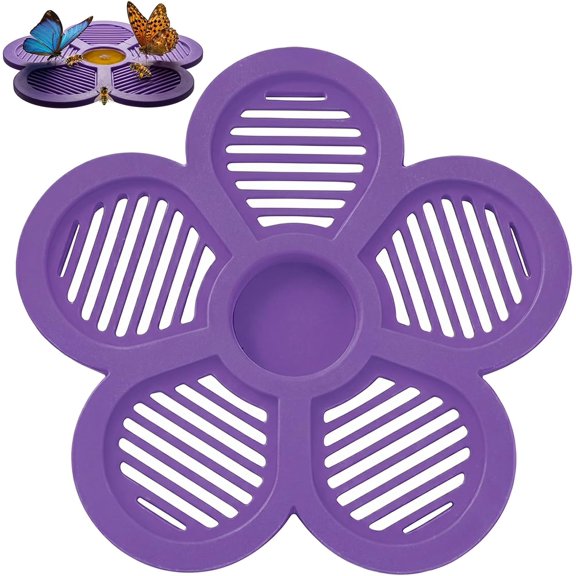 Flower Shape Floating Garden Feeder, Floating Bee Waterer with Safe Landing, Pad Non Drown Design Bee Island Drinking Station for Butterfly Farm Pond Fountain Outdoor Backyard Patio Deck (Purple)