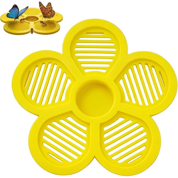 Flower Shape Floating Garden Feeder, Floating Bee Waterer with Safe Landing, Pad Non Drown Design Bee Island Drinking Station for Butterfly Farm Pond Fountain Outdoor Backyard Patio Deck (Yellow)