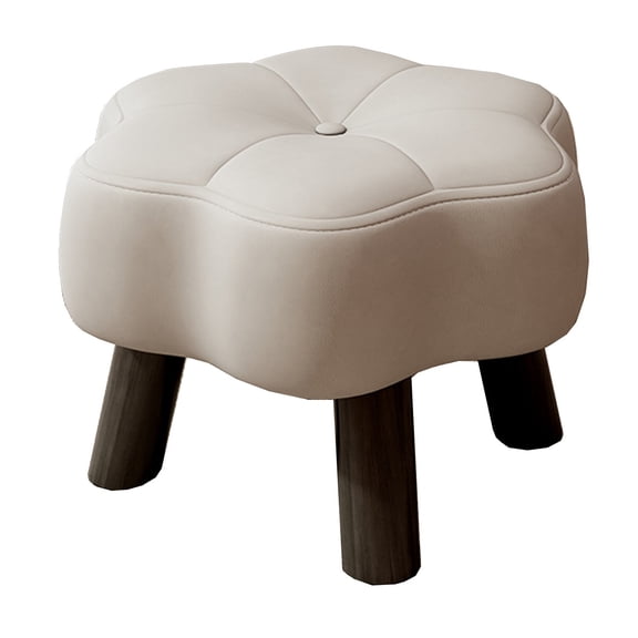 Flower Shape Foot Stool Ottoman Small Leather Pouf Ottoman For Living Room Upholstered Footrest For Couch Stackable Step Stool With Wood Legs For Bedroom, Entryway