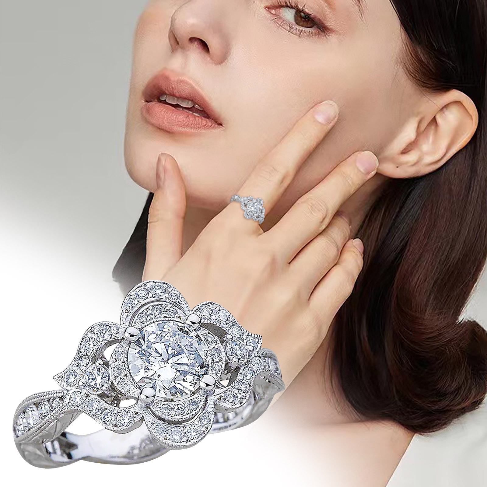 Flower Shape Full Diamond Ring For Women, Fashion Jewelry Popular