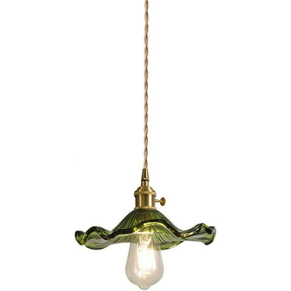 Flower Shape Green Glass Pendant Light for Dining Room, Farmhouse Rustic Pendant Lamp, American Style Retro Pendant Lighting for Kitchen Island, Simple Minimalist Pendant Light Fixture with Switch