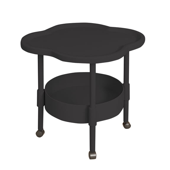 Flower Shape Mobile Side Table with Storage Tray , 2-Tier Rolling End Table for Living Room Bedroom Bathroom , Small Space Nightstand Snack Table with Wheels , Modern Minimalist Accent Table