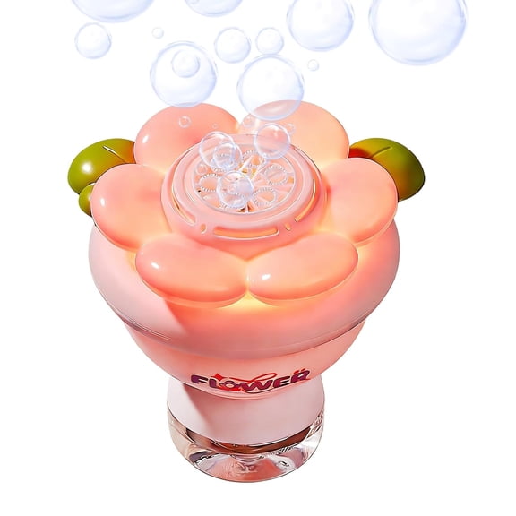 Flower Shape Rechargeable Bubble Machine for Adults, Handheld LED Light Bubble Blaster for Party Outdoor Wedding Decoration, Automatic Bubble Sprayer